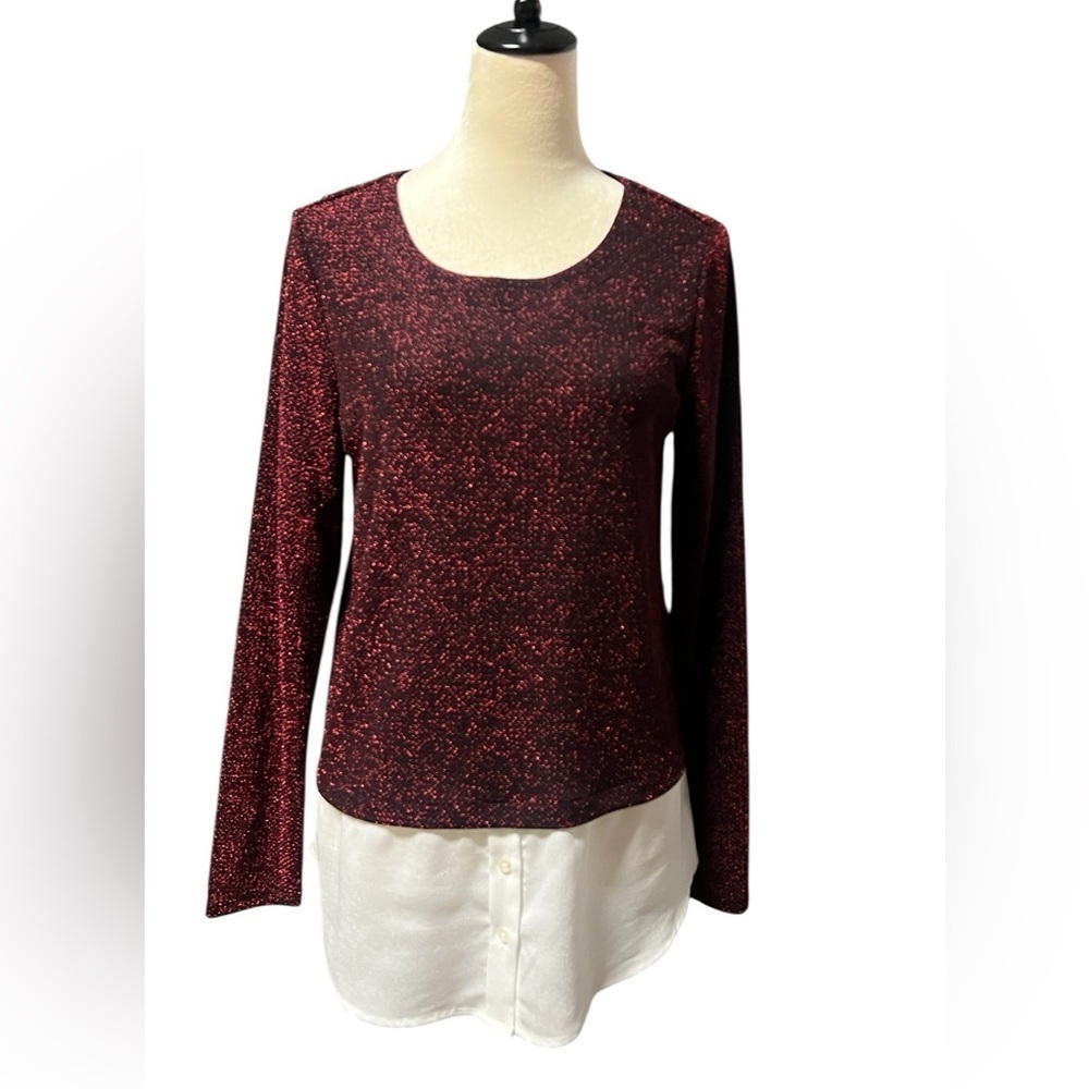 Calvin Klein Red Glitter Blouse with White Layer